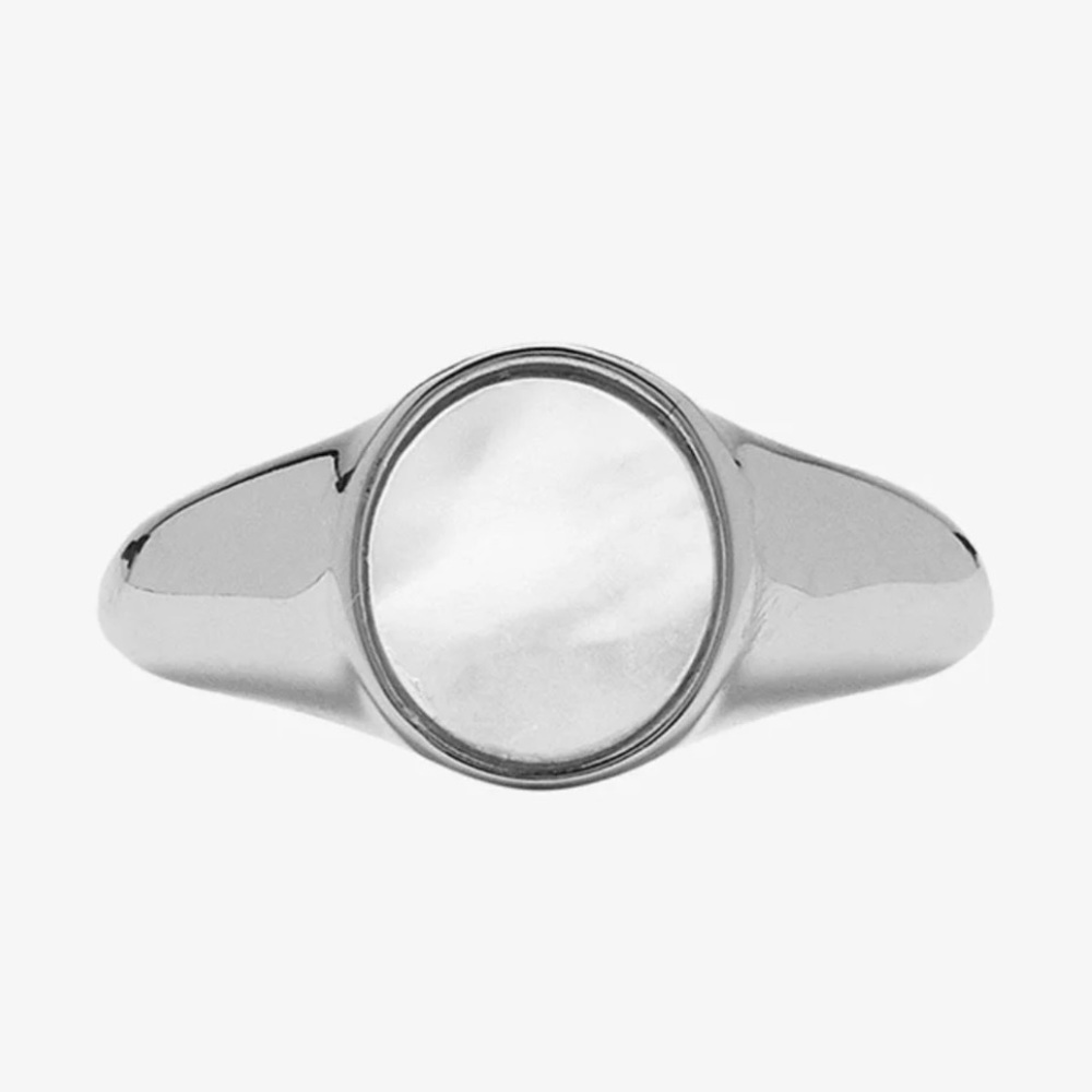 PURA VIDA  size 7 Silver MOTHER OF PEARL SIGNET RING NEW great gift!
